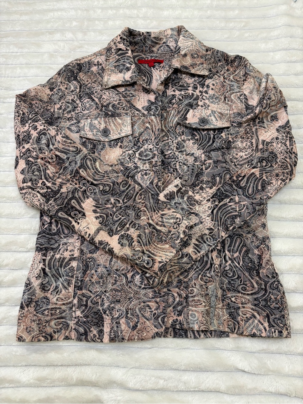 Joni B Art to Wear stretch jacket floral tapestry textured embroidered sz S